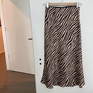 Aqua Midi Length Skirt - Champagne and Black Zebra print - XS